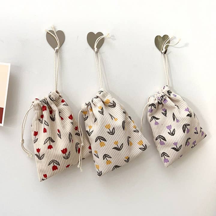 Funkyrel® Atzbranding Limited - Wholesale Pouch - Women's - Cosbai - Floral Corduroy Drawstring Pouch