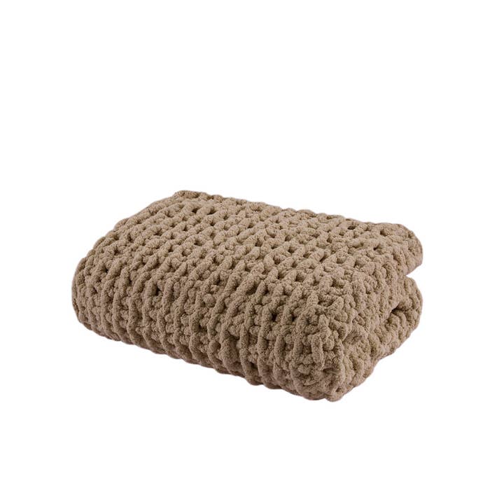 Olliix - Wholesale Throw Blanket - Handmade Chenille Chunky Knit Throw 50x60", Brown