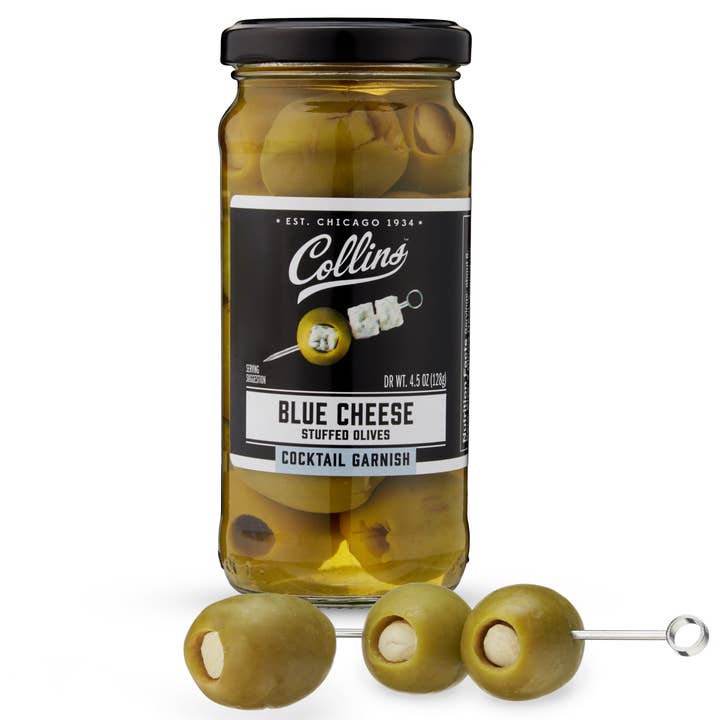 Collins - Wholesale Olives - Gourmet Blue Cheese-Stuffed Cocktail Olives - 4.5 oz