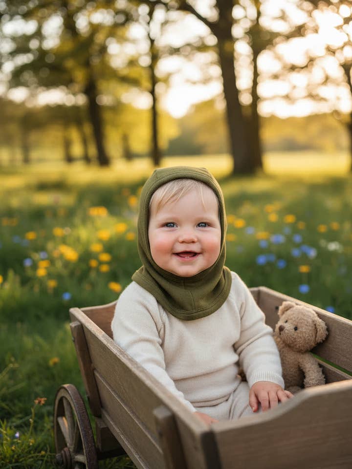 Bambini Balaclava / Passamontagna - Verde Abete per la vendita all'ingrosso da parte di Lille Barn