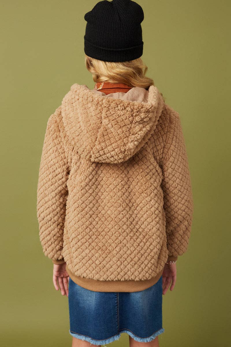 Mokka Gesteppte Plüschjacke mit Kapuze für Mädchen für den Großhandel auf Faire4