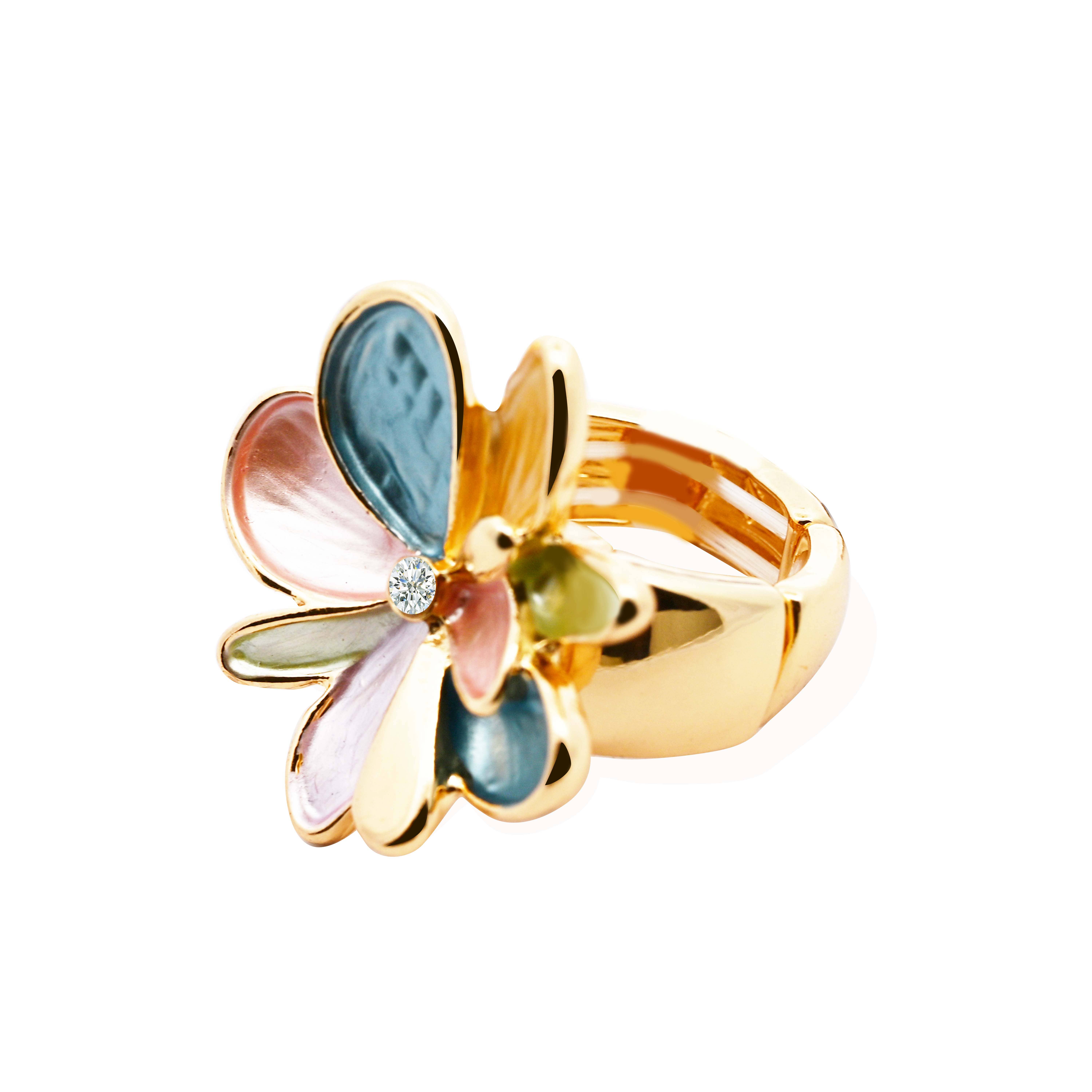 AMORINO SRL - Wholesale Cocktail/Statement Ring - ENAMELED FLOWER ELASTIC RING - SW24464A1772
