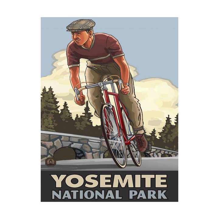 PAL-2589 A Yosemite National Park Downhill Biker 9x12 Print for wholesale by Art of Place