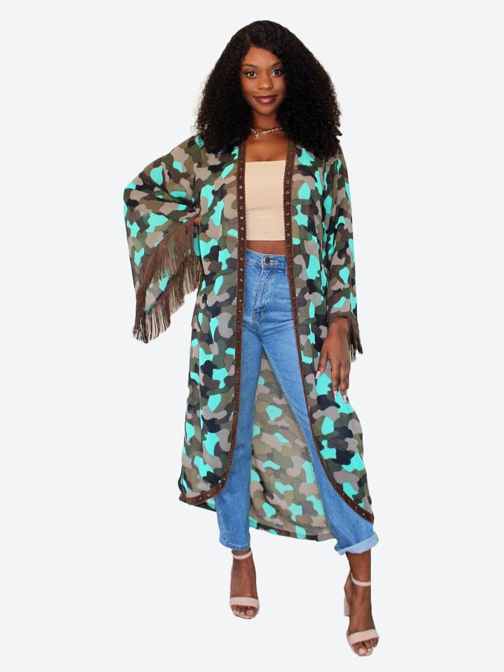 Kimono Camouflage Chocolat Jade pour la vente par Meet Me in Miami