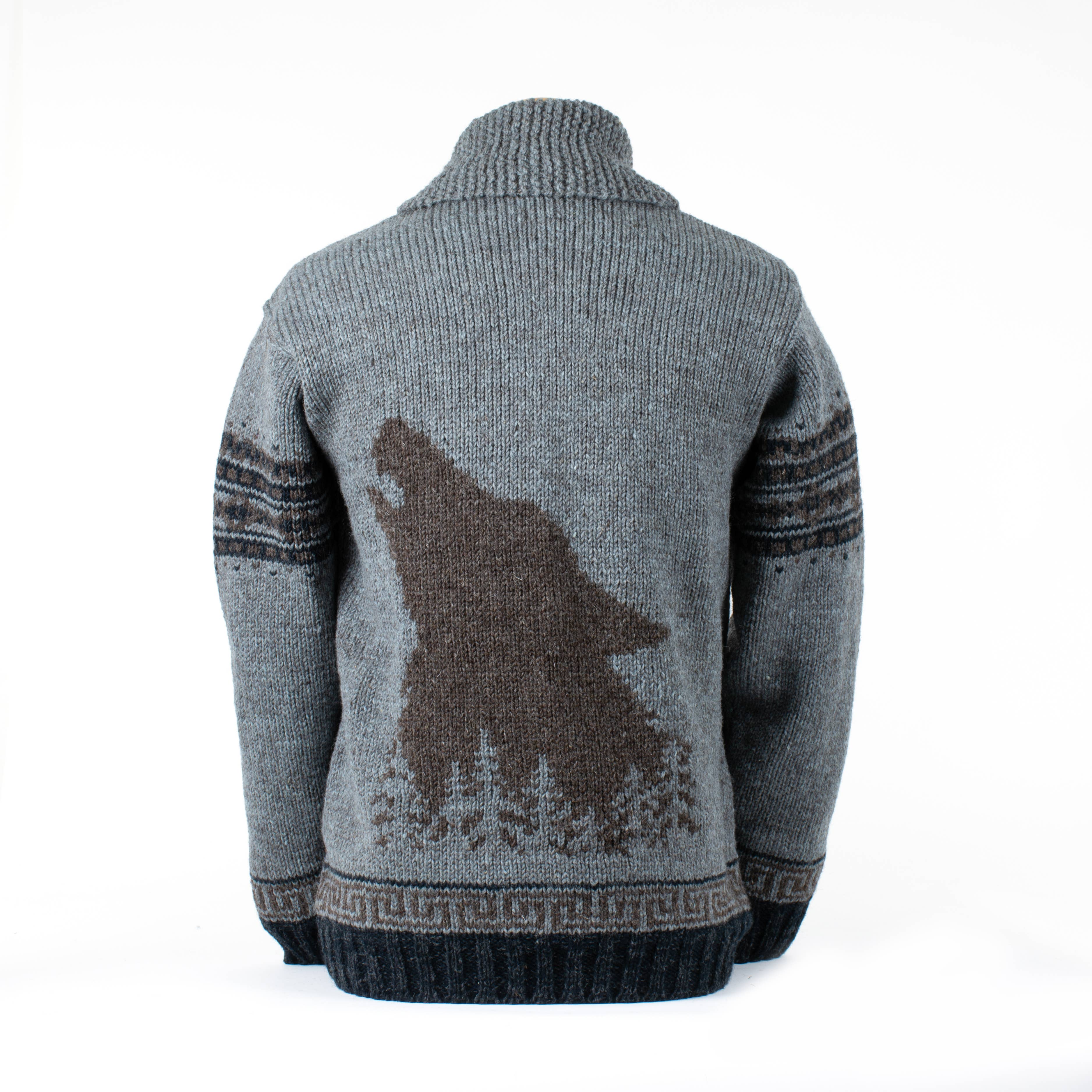 Lost Horizons Knitwear – Ships from USA - Vente Pull en maille – homme - Pull en laine sauvage – Motif loup hurlant4