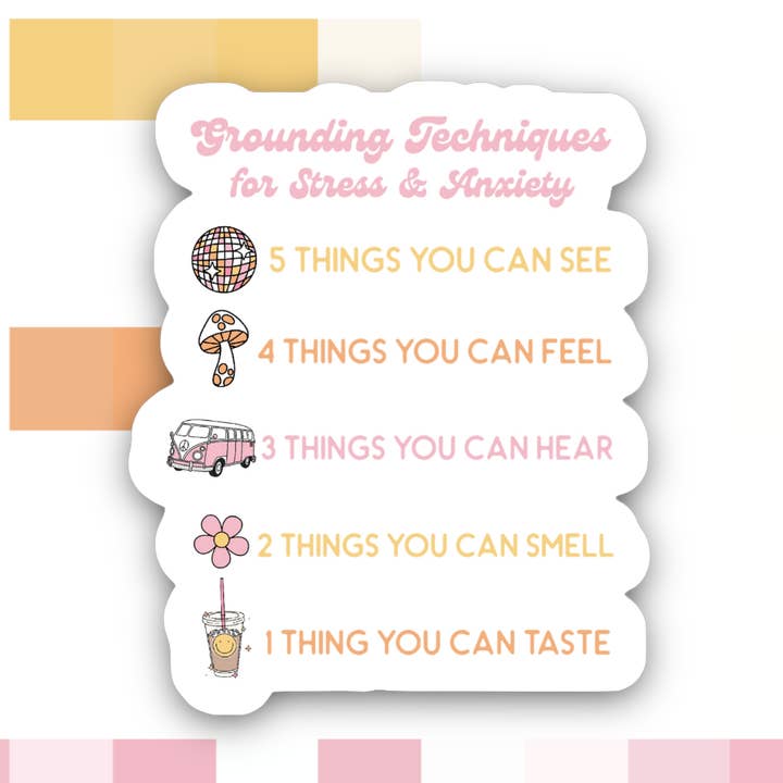 Grounding Techniques for Mental Health Sticker for wholesale by Ace the Pitmatian Co