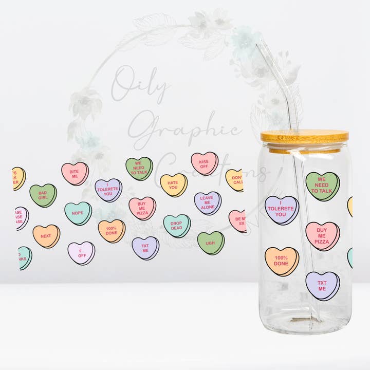 Funny Valentines Candy-16oz UV DTF Wrap for wholesale by Oily Graphic Creations