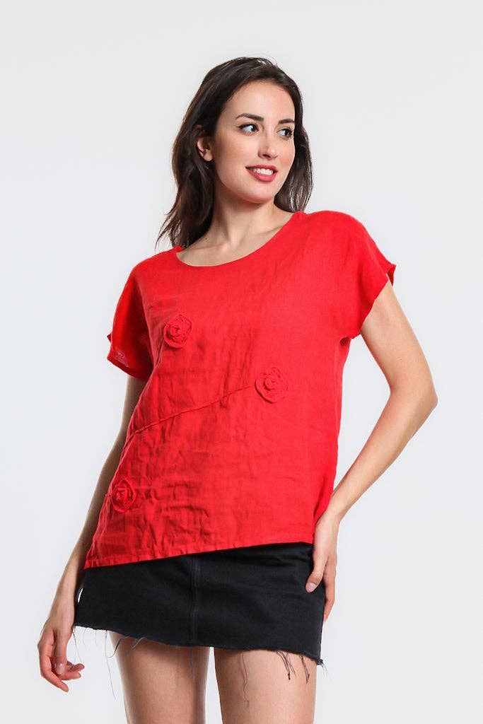 TINA Stephens Italy/Tees By Tina – wholesale Blouse – Women’s – Perri Linen Crochet Diamond Top (BSS195)9