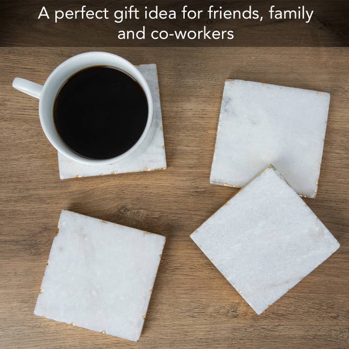 CounterArt/Highland Home/Thirstystone/CoasterStone - Wholesale Coasters - Thirstystone Natural White Marble Coasters with Gold Edges
