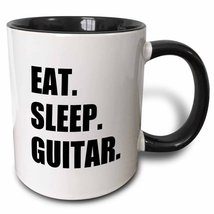 Mug noir bicolore de 11 oz Eat Sleep Guitar. Cadeaux textuels amusants pour pour la vente par 3dRose