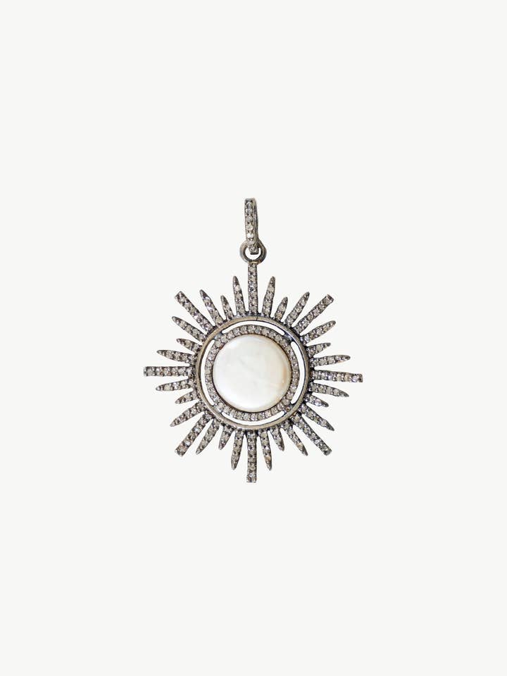 Pearl Sunburst Pendant - Oxidized Sterling Silver for wholesale by Harvest Jewels