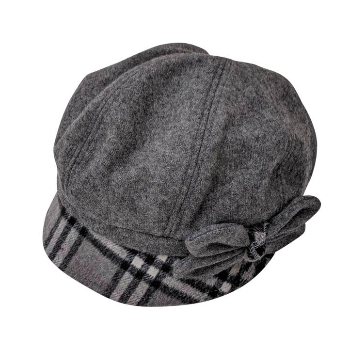 Bonnet en laine mélangée avec bec à carreaux et nœud pour la vente par Chloe & Lex