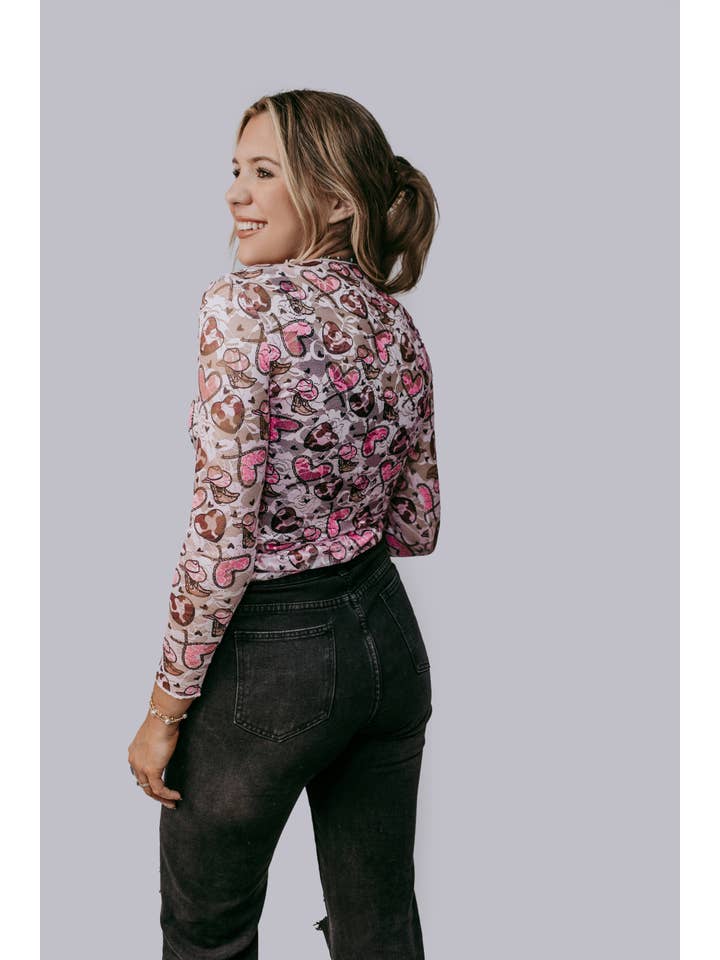 Pink TZ63 Western Heart Lace Top for wholesale on Faire2