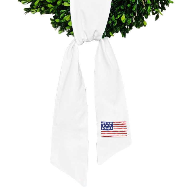 American Flag Wreath Sash for wholesale by Blythe Embroidery Co.