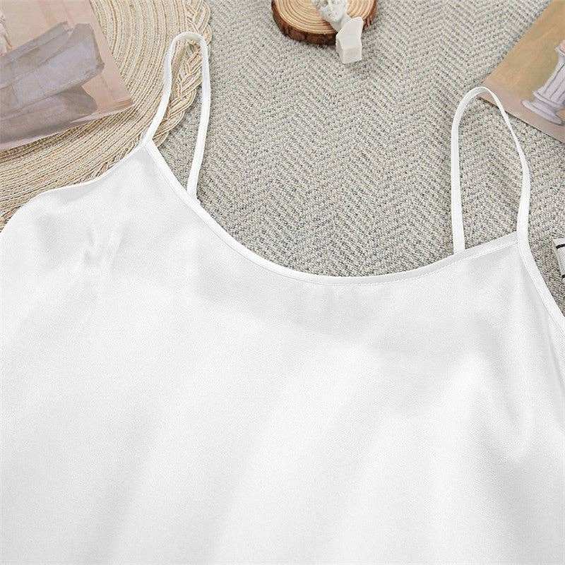 BLANC Ensemble 2 pièces : mini-robe à bretelles spaghetti et pyjama à manches plumes en vente sur Faire5