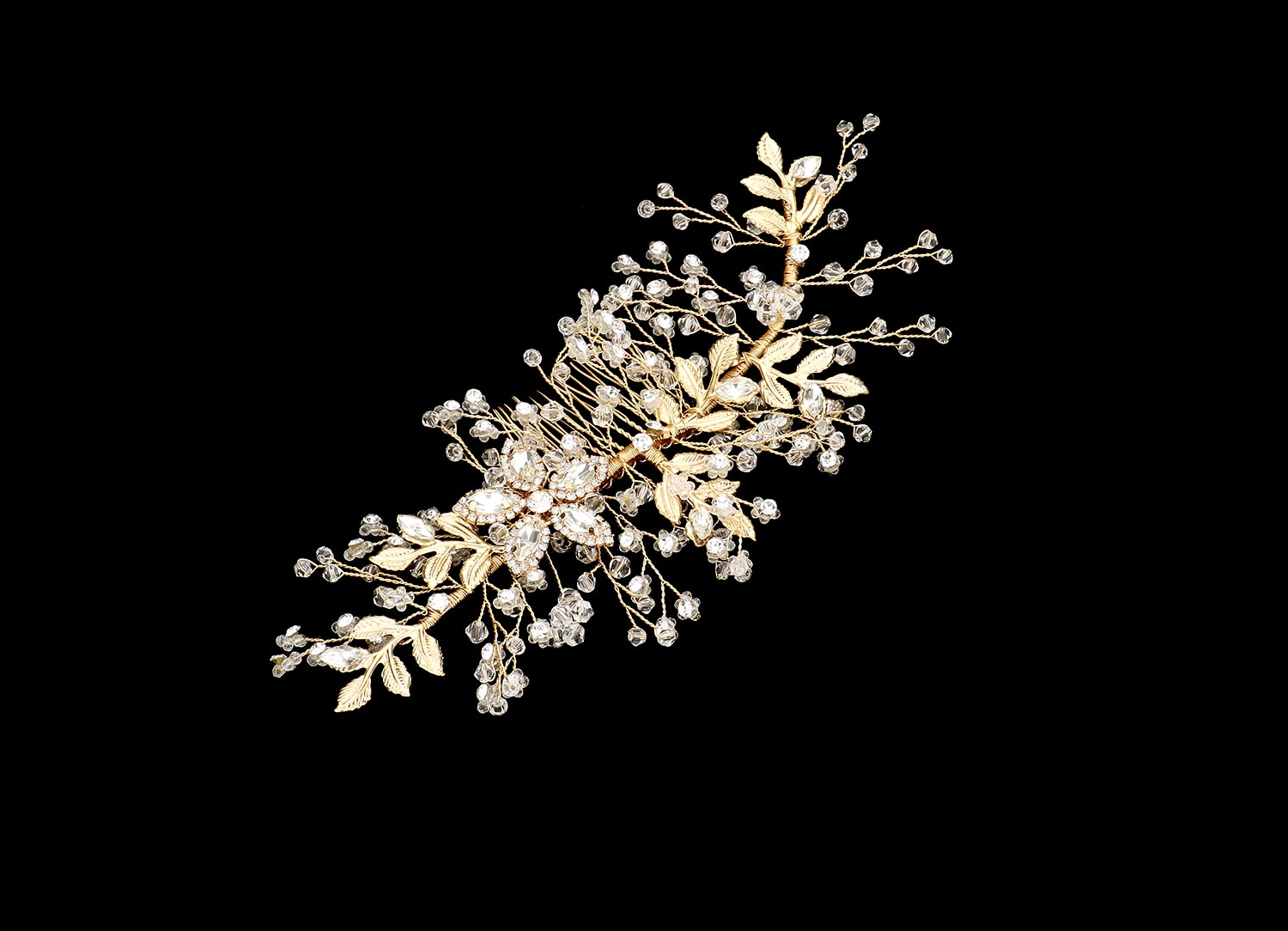 Cool Crystals - Venta al por mayor Horquilla para el pelo - Mujer - (69725-200) Hoja de Flor Transparente Dorada 8X3,25"1