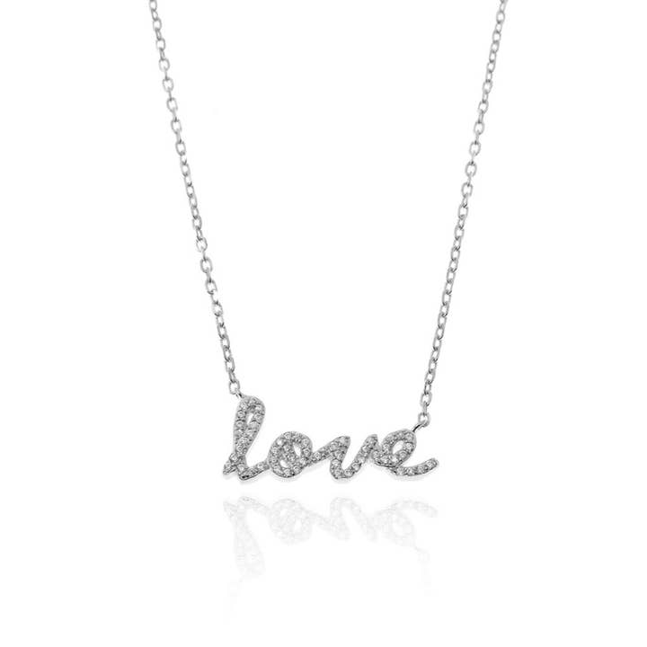 Zirconia necklace - love - rhodium-plated silver for wholesale by Buganto