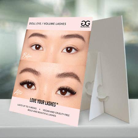 Doll Eye Volume Eyelash Extension Counter Card for wholesale by GladGirl