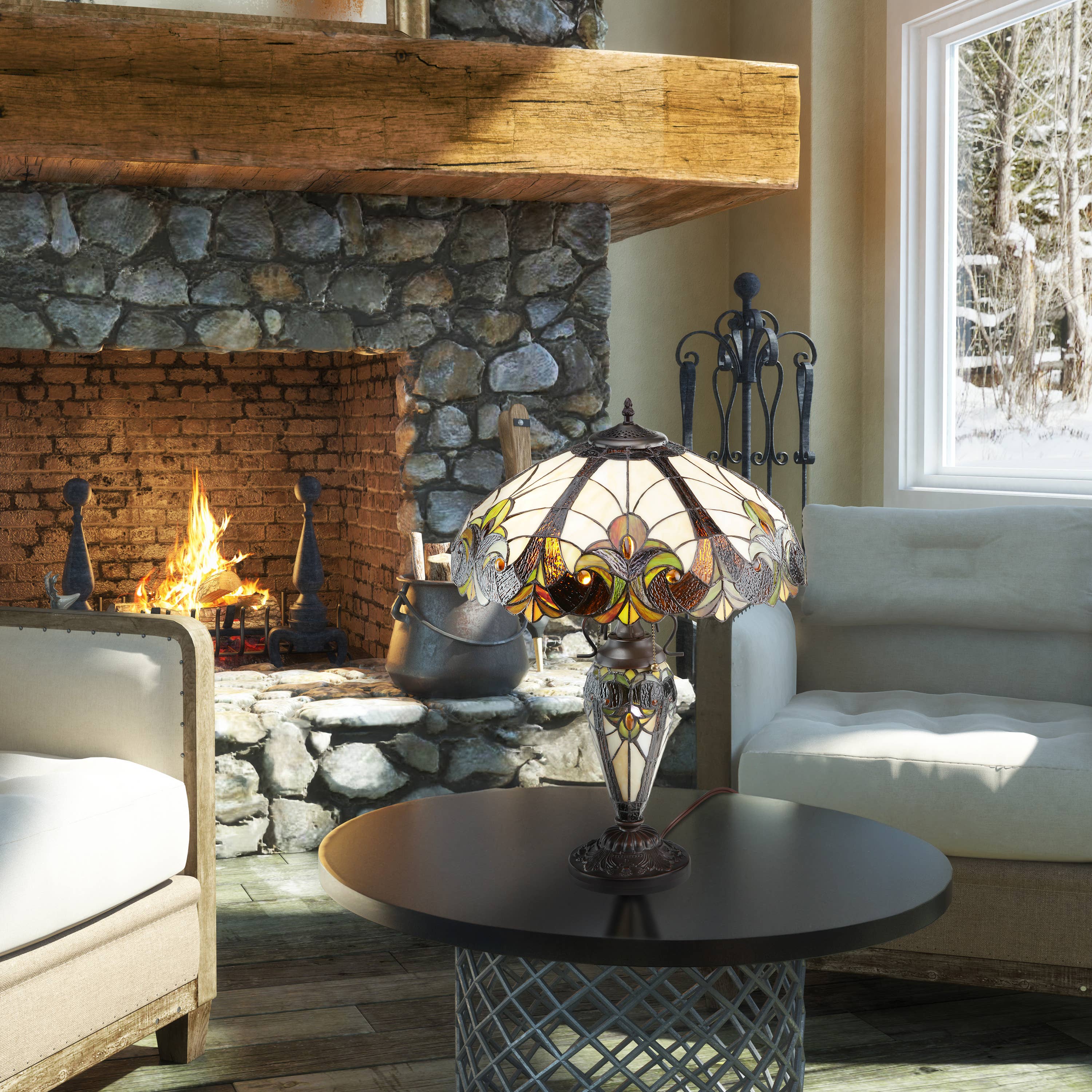 River of Goods - Wholesale Accent/Desk Lamp - 24.5"H Halston Amber Double Lit Stained Glass Table Lamp3