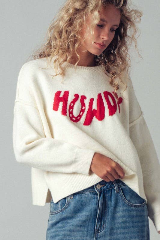 CREAM Howdy Slogan Crewneck Knit Sweater for wholesale on Faire1