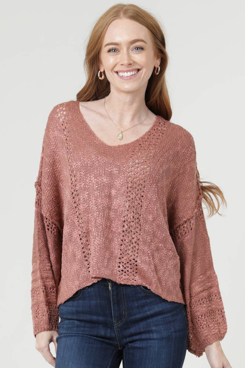 ANGIE - Wholesale Knit Sweater - Women's - XHE55-ASIS BEACHY LIGHT WEIGHT V NECK CROP PULLOVER SWEATER72