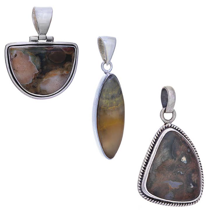 Assorted Shapes Rainforest Jasper Pendant (28 to 38mm H) for wholesale by Kheops BLJ Jewelry