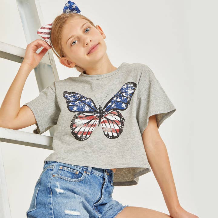 American Flag Butterfly Graphic Tee for wholesale by Good Girl