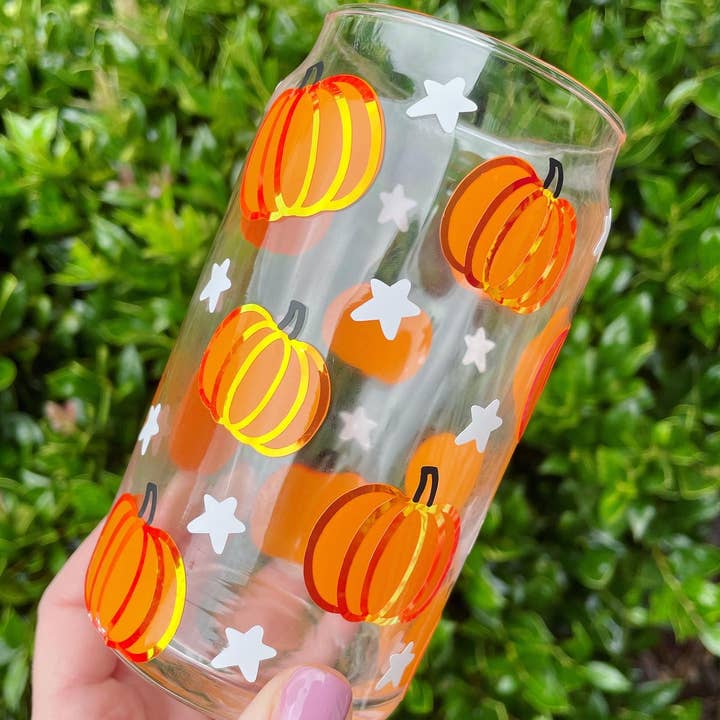 Pumpkin & Stars Halloween Glass Cup for wholesale by Simple Sweet Love