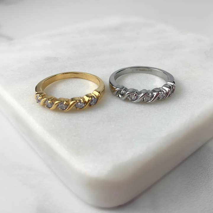 Luxus Accessories - Wholesale Multi-Stone Ring - 18k Gold Plated or Silver Plated Cubic Zirconia Weeding Band Ring