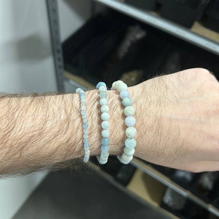 Pebble House - Wholesale Beaded Bracelet - Aquamarine Bracelet 4mm/6mm/8mm - Crystals & Stones
