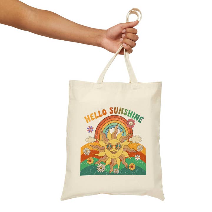 Rainbow Retro Printed Shopping Library Tote Bag for wholesale by Home and Honey Shop