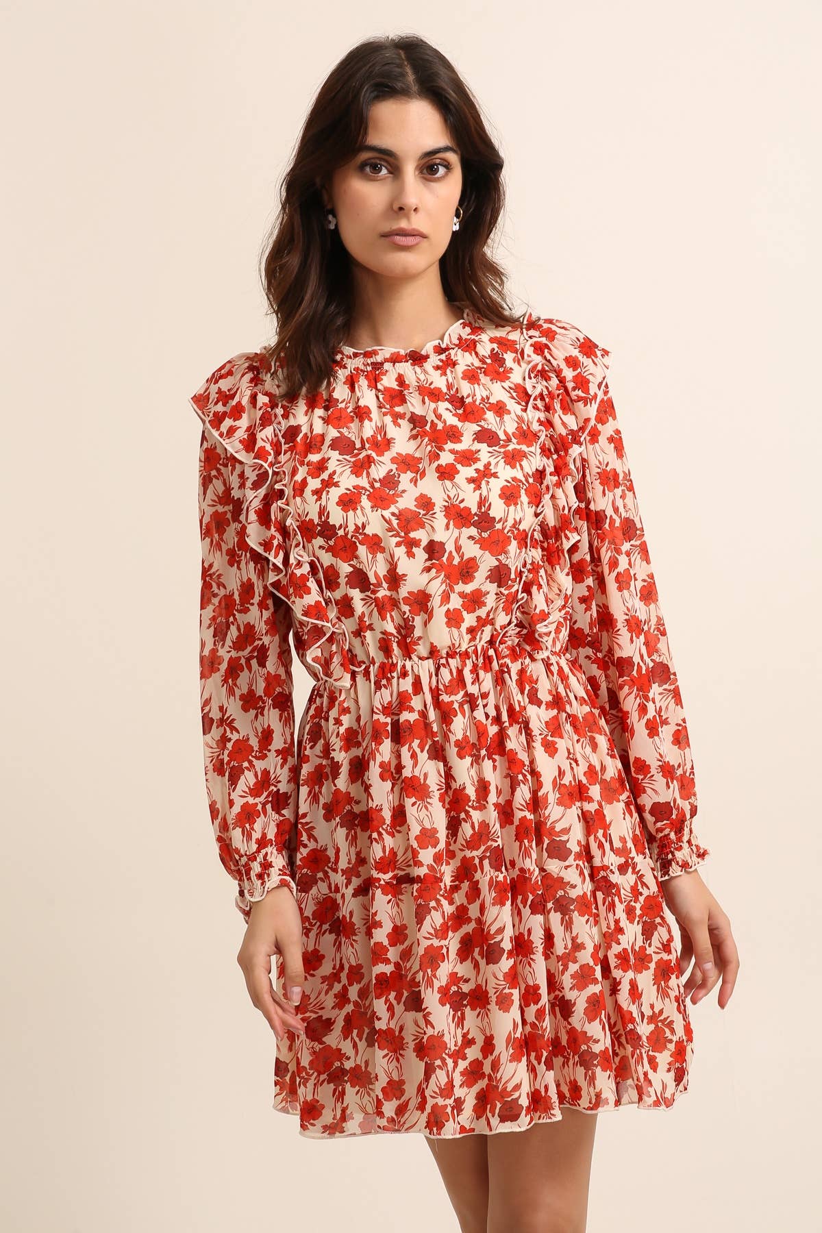 rood 31851 KORTE JURK MET BLOEMENPRINT voor groothandel op Faire2