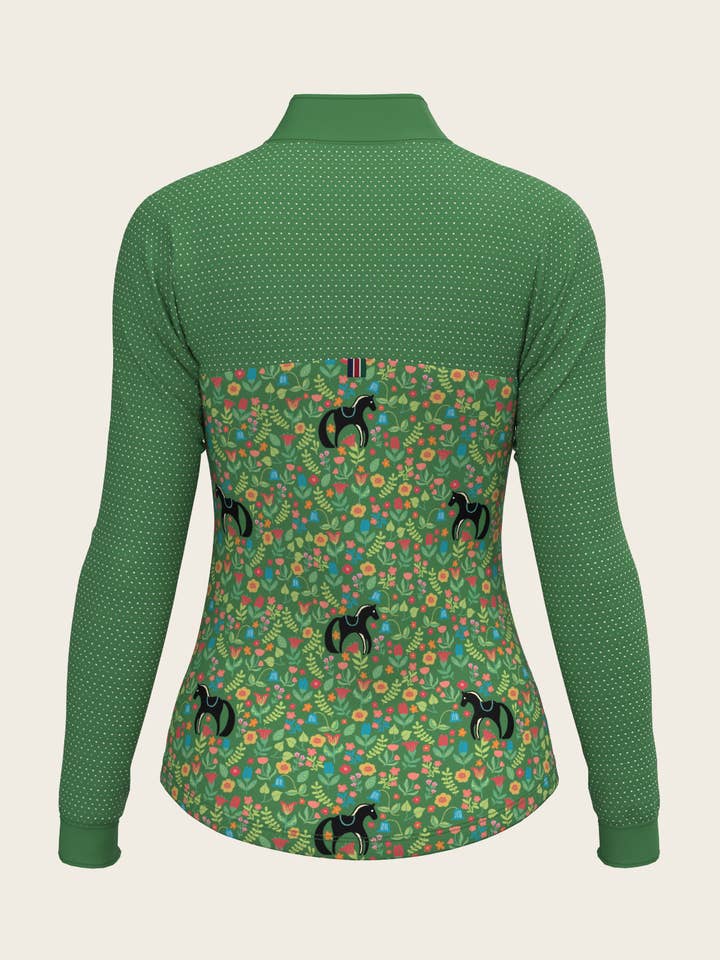 Cavallo Fleur sur maillot de sport en maille verte à fermeture éclair quart de soleil pour la vente par Espoir Equestrian
