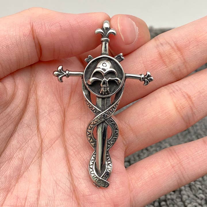 Stainless Steel Skull Cross Pendant - MJ/MNP for wholesale by Mio Queena
