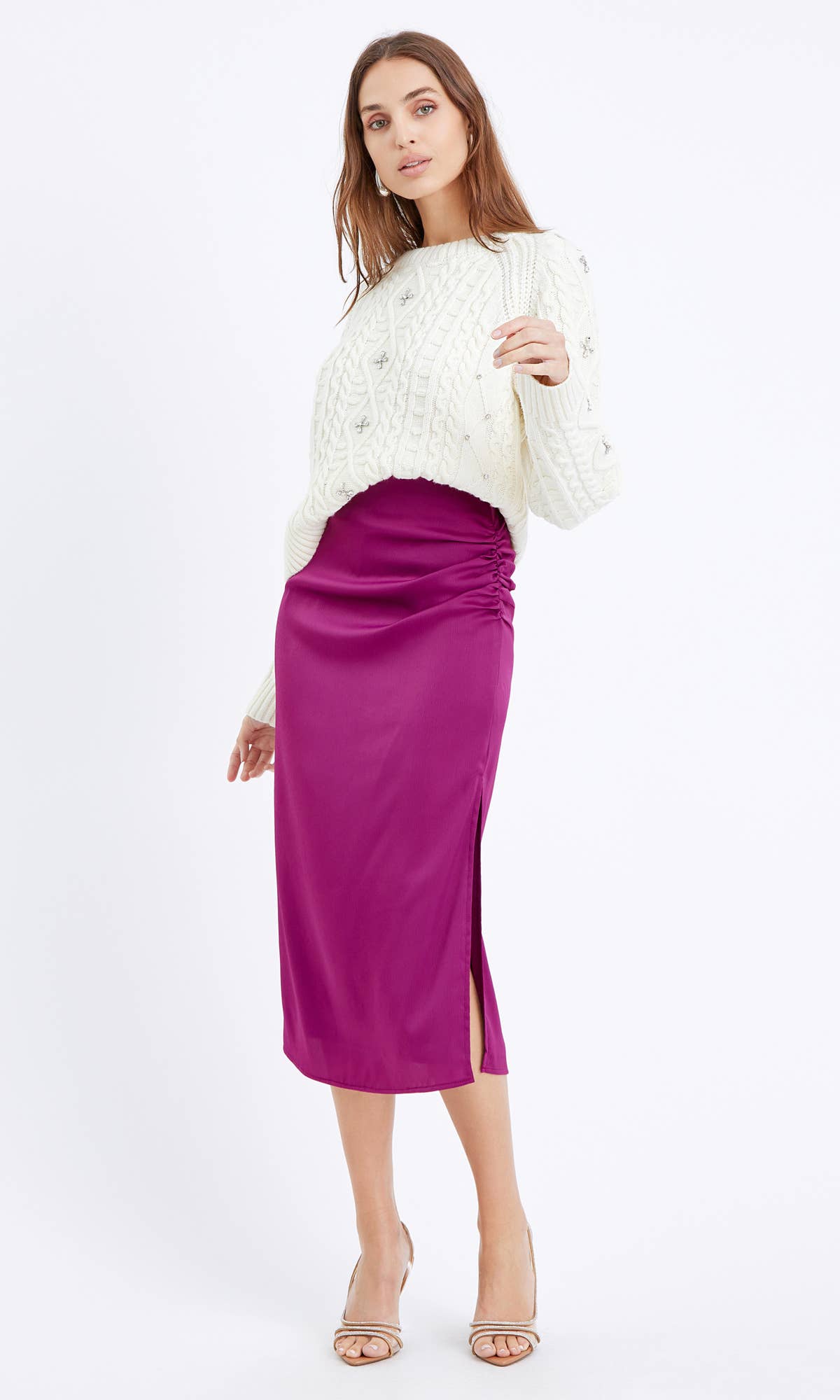 MAGENTA Faye Textured Slip Midi Skirt for wholesale on Faire1