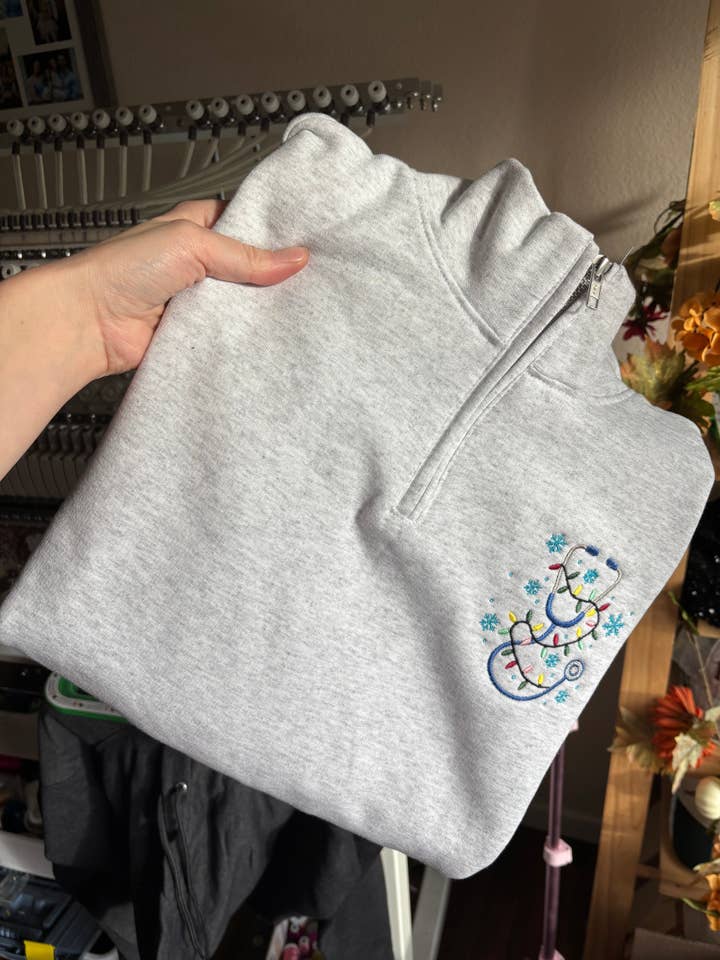 Festive stethoscope 1/4 zip for wholesale by Kalei's Creations