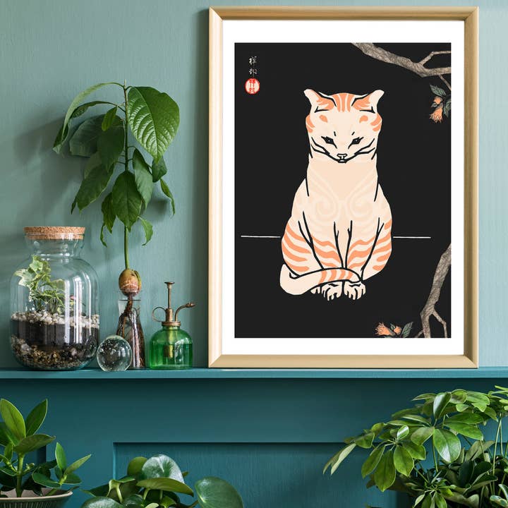 Japanese Cat Vintage Antique Style Print for wholesale by Ink & Drop