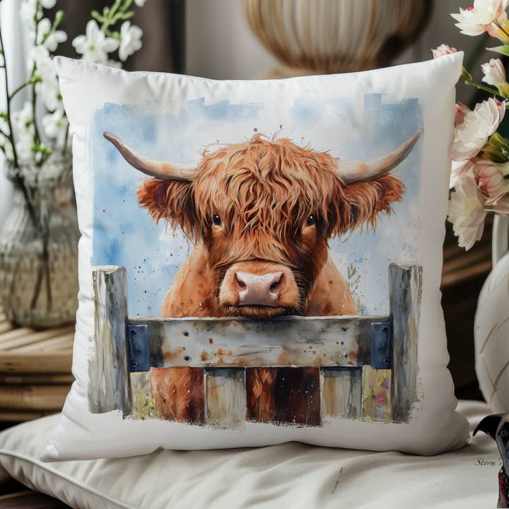 Highland Cow Cushion - 4 designs for wholesale by Storms Style