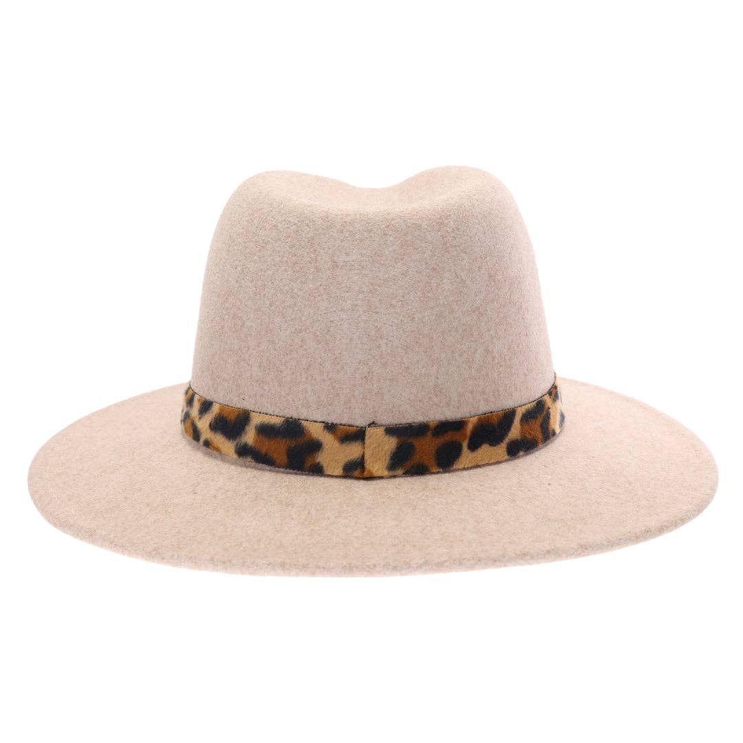 C.C Beanie - Wholesale Fedora - Women's - Leopard Trim Vegan Fabric C.C Panama HAT WF26