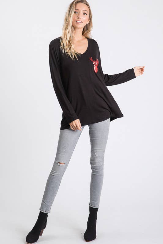 HEIMISH - Wholesale Tunic - Women's - ST1490-10 SEQUINS REINDEER PATCH CHRISTMAS0