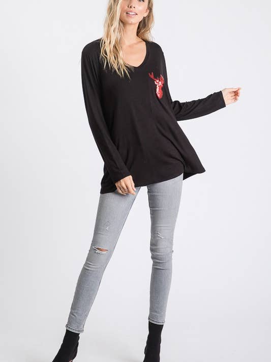 HEIMISH - Wholesale Tunic - Women's - ST1490-10 SEQUINS REINDEER PATCH CHRISTMAS