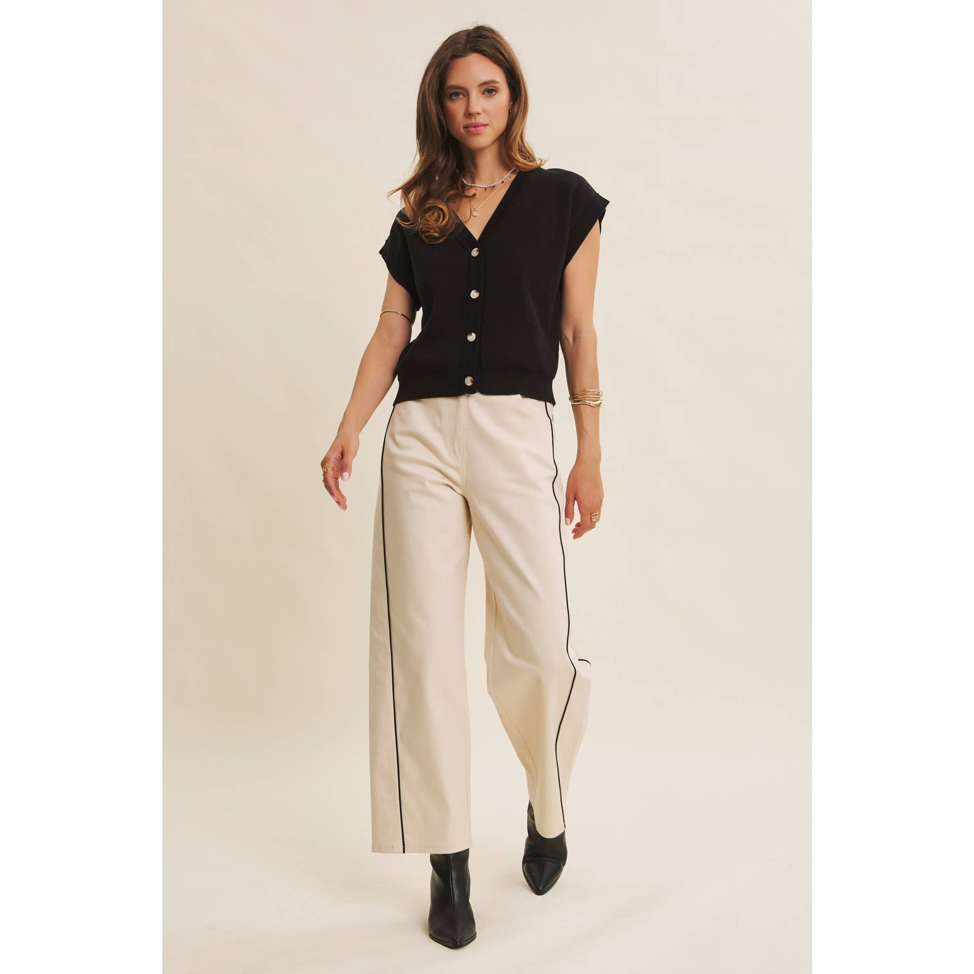 in february - Wholesale Pants - Women's - CLASSIC MEETS ELEVATED CAUSUAL PIPED TWILL BARREL-LEG PANTS36