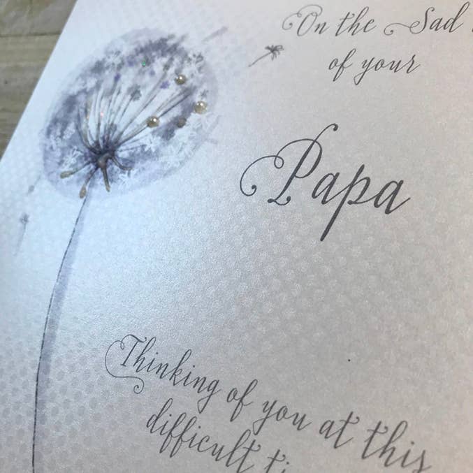 White Cotton Cards – wholesale Sympathy card – Loss of Your Papa - Dandelion (VN98-PAPA)1