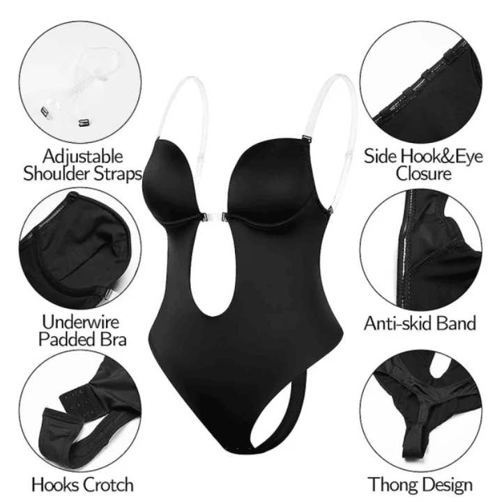 Naomi's Happy Place Shop – wholesale Shapewear – Women's – Women Plunging Deep V-neck Body Shaper Strapless Backless Shapewear3