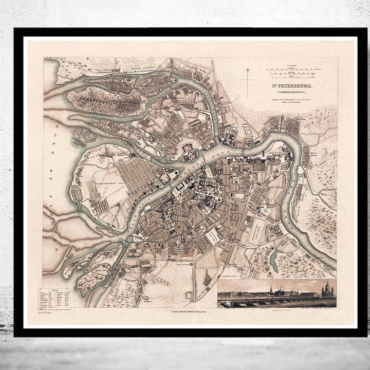Alte Karte von Sankt Petersburg, S. Peterburg Russland 1860 Vintage-Karte | Vintage-Karten-Wandkunst-Druck für den Großhandel von OldCityPrints - Old Maps and Posters
