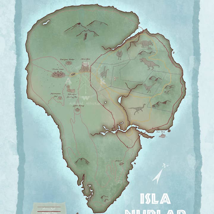 Isla Nublar Map Art Print for wholesale by Awkward Affections