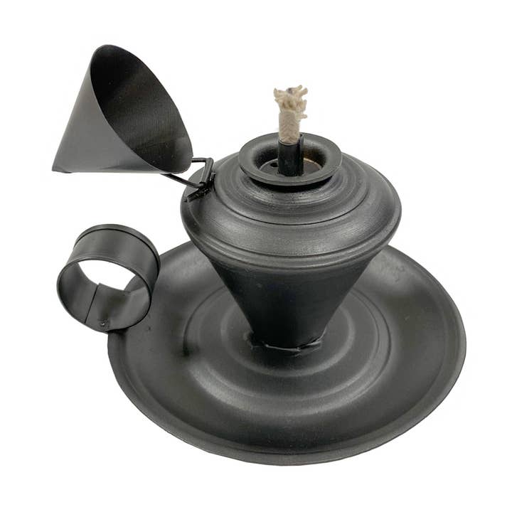 Tin Vintage Camphene-Style Lamp with Snuffer Lid, 3-1/2" for wholesale by Madison Bay Co. - Historical Home Decor Reproductions