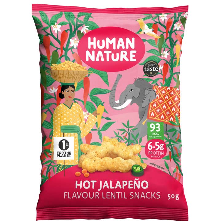 Human Nature Food - Wholesale Puffed snack - Human Nature Hot Jalapeño & Lime Lentil Snacks
