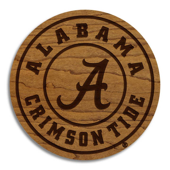 Le sous-verre Crimson Tide de l'Université de l'Alabama - Fabriqué en bois de cerisier ou d'érable - L'Université de l'Alabama pour la vente par LazerEdge