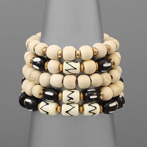 Tribal Wood Bead Bracelet Set for wholesale by Tweeds and Beads